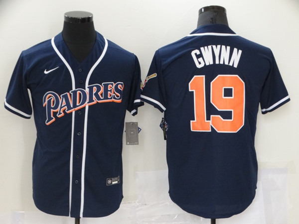 Men's San Diego Padres #19 Tony Gwynn Navy Cool Base Stitched Jersey - Click Image to Close